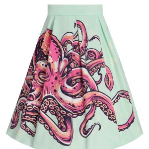 Aisley Box Pleat Skirt - Light Green & Octopus