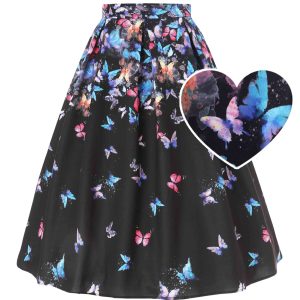 Aisley Midnight Butterfly Box Pleated Skirt