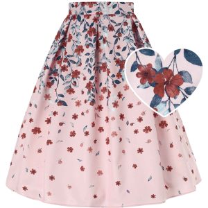 Aisley Pink Falling Flower Box Pleated Skirt