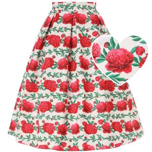 Aisley White Vintage Rose Box Pleated Skirt