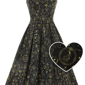 Amanda Black Gold Horoscope Swing Dress