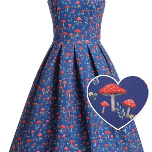 Amanda Blue Red Mushroom Sleeveless Dress