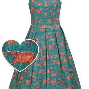 Amanda Green Highland Cattle Print Swing Dress