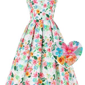 Amanda White Vintage Inspired Floral Flared Dress