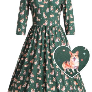Billie Green Corgi Flared Dress