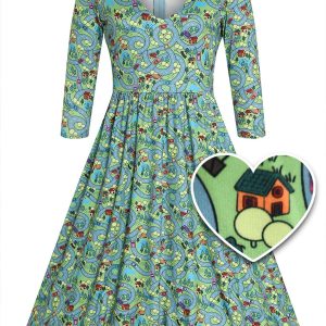 Billie Green Long Sleeved Roadmap Print Dress