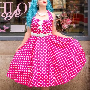 Daisy Hot Pink Polka Dot Halter Dress