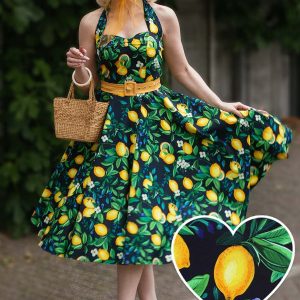 Daisy Lemon Halter Dress In Black