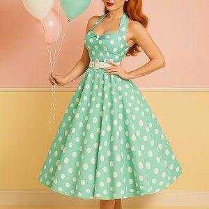 Daisy Mint Green Polka Dot Halter Dress