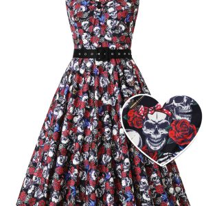 Daisy Rockabilly Pinup Girl Skull Halter Dress