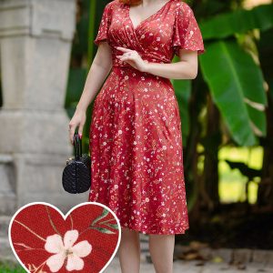 Donna Burgundy Dainty Floral Tea Dress