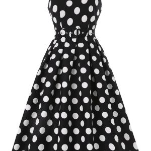 Helen Cotton Midi Dress In Black Spot Print