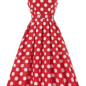 Helen Red Cotton Midi White Polka Dot Dress
