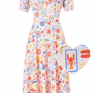 Julia White Casual Beach Vibes Print Summer Ladies Dress