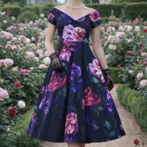 Lily Black Off The Shoulder Large Peony Print Flared Dress