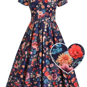 Lily Blue Botanical Floral Off Shoulder Dress