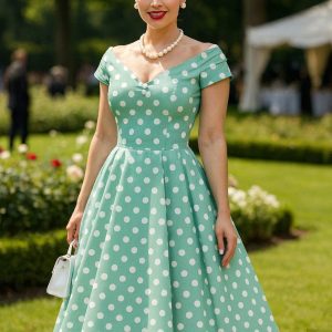 Lily Sage Green Polka Dot Off Shoulder Dress
