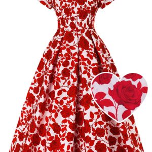 Lily White Red Shadow Rose Off Shoulder Dress