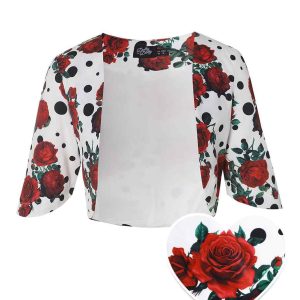 Lisette White Three-Quarter Sleeve Bird/Floral Print Bolero