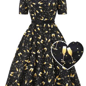 Mabel Black Celebration Champagne Midi Shirt Dress
