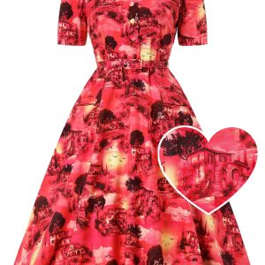 Mabel Red Sunset Midi Shirt Dress