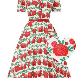 Mabel White Vintage Rose Midi Shirt Dress