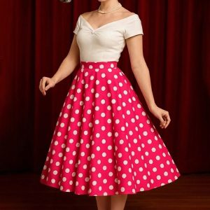 Maisie Hot Pink Polka Dot Full Circle Midi Skirt