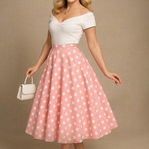 Maisie Light Pink Polka Dot Full Circle Midi Skirt
