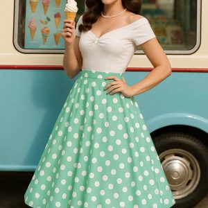 Maisie Mint Green Polka Dot Full Circle Midi Skirt