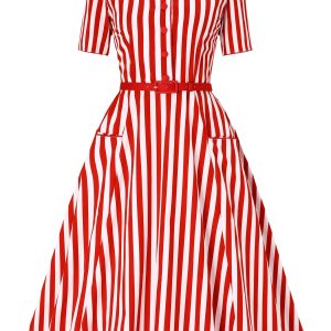 Penelope II Classic Red & White Striped Shirt Dress