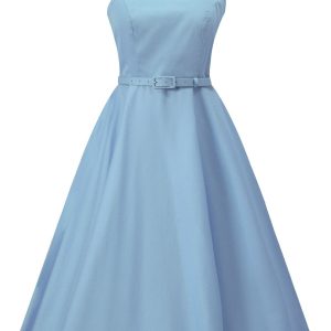 Susan One Shoulder Baby Blue Swing Dress