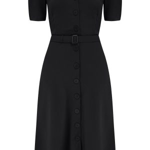 Charlene Shirtwaister Dress in Solid Black Classic