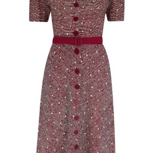 Charlene Shirtwaister Dress in Wine Ditzy Print