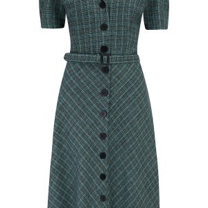 RnR Luxe Range Charlene Shirtwaister Dress in Teal Grey Check