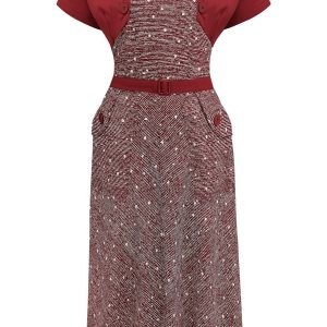 Ayda 2pc Dress & Detachable Shrug Bolero Set In Wine Ditzy