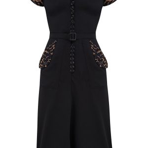 Casey Dress in Black With Leopard Print Contrasts