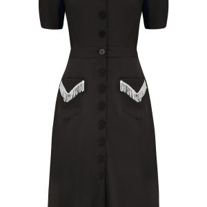 Dolly Fringed Dress in Black With Ivory