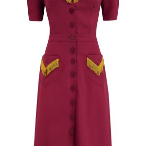 Dolly Fringed Dress in Wine with Gold Tassels