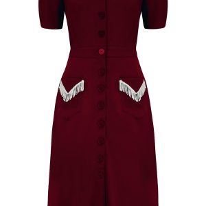 Dolly Fringed Dress in Wine With Ivory
