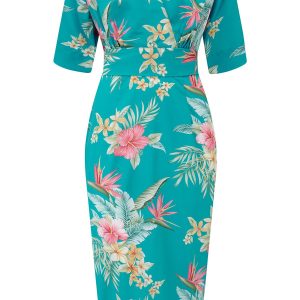 Evelyn Wiggle Dress in Teal Honolulu