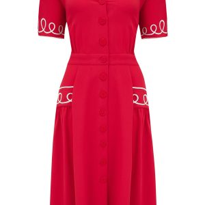 Loopy-Lou Shirtwaister Dress in Red with Contrast RicRac