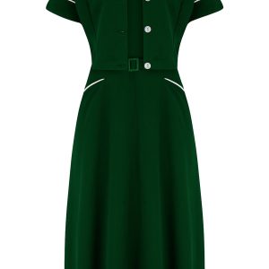 Lucille 2pc Sweetheart Dress & Bolero Set In Green with Ivory Contrast