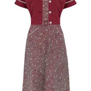 Lucille 2pc Sweetheart Dress & Bolero Set In Wine Ditzy