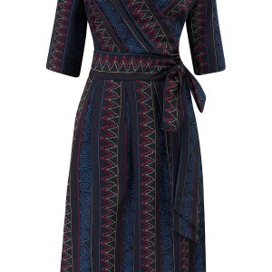 Vivien Full Wrap Dress in Panama Stitch Print