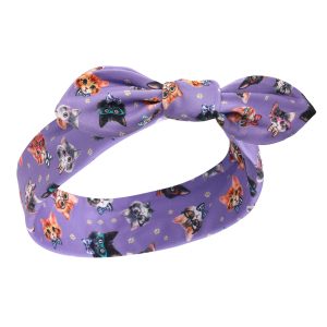 50's Inspired Quirky Headband in Nerdy Cats on Purple Print
