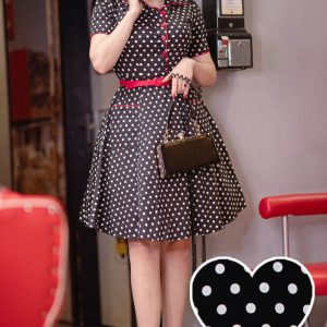 Penelope Rockabilly Black Polka Dot Shirt Dress