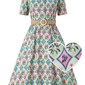 Penelope II Quatrefoil Mint Green Shirt Dress