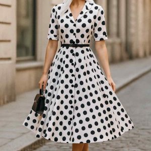 Mollie White and Black Polka Dot Shirt Dress