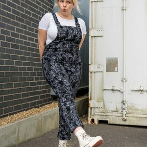Black Floral Cobweb Stretch Dungarees