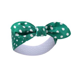 Reversible Tie Headband in Green/White Polka Dot Print